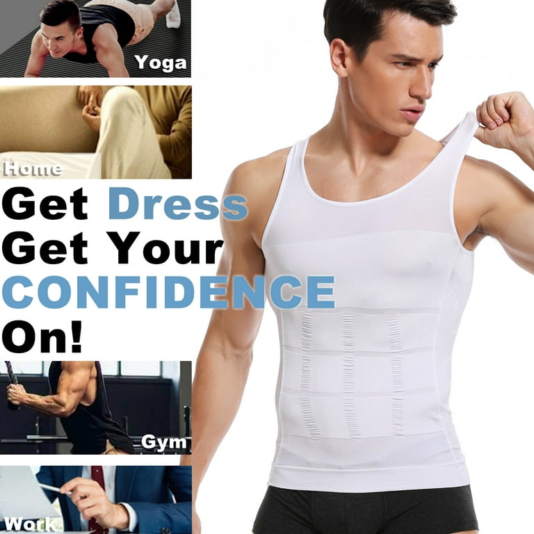 QRIC Mens Gynecomastia Compression Shirts Slimming Undershirt Body Shaper  Tank Top Vest Abs Waist Trainer 