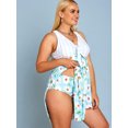 thumbnail image 3 of Rosegal Women Plus Size Floral Stripe Print Tankini Swimwear Light Blue L, 3 of 5