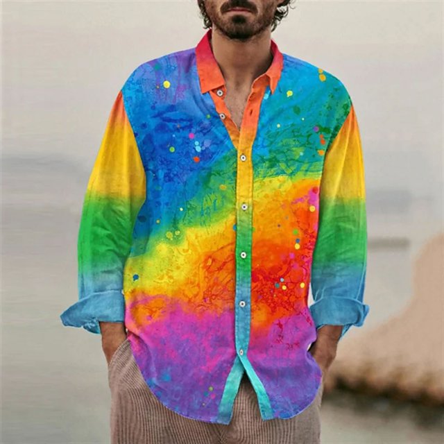 Camisa con solapa abotonada y diseño de llama de fénix para hombre moderna informal geométrica para fiestas al aire libre suave y cómoda nueva talla grande
