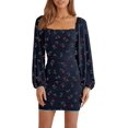 thumbnail image 1 of HAHDAXIA Women's Mesh Long Sleeve Square Neck Ruched Party Club Cocktail Bodycon Mini Dress, 1 of 6