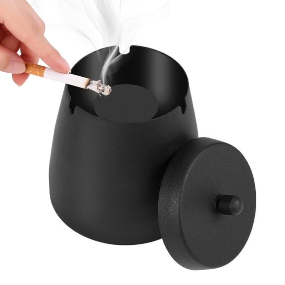 Outdoor Ashtrays for Patio with Lid, Ash Trays with Covers Outdoor, Ashtray Odorless, Ash Tray Sets for Cigarettes, Outside Covered Stainless Steel Iron Windproof Tabletop, Small