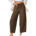 thumbnail image 2 of KkSLirnhs Pants for Women Jeans Women's Summer Solid Color Casual Drawstring Wide Leg Ankle Pants with Pockets Brown XXL, 2 of 9