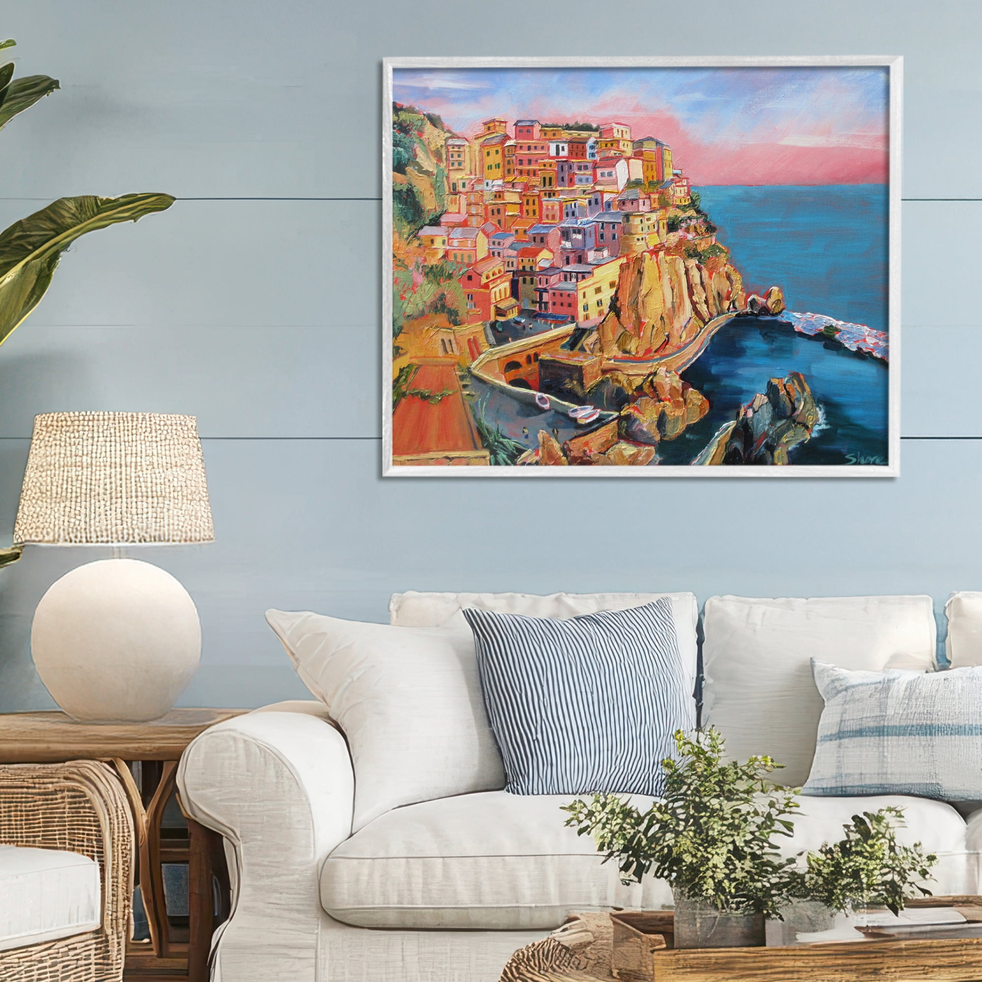 Stupell Industries Cinque Terre Seascape Architecture White Framed Giclee Art, design by Maxine Shore