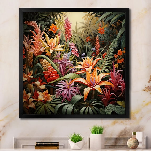 Designart "Vintage Jungle Scenes A Glimpse into the Past I" Landscapes Framed Wall Art Decor - Tropical Colorful Jungle Bedroom Framed Canvas Wall Art