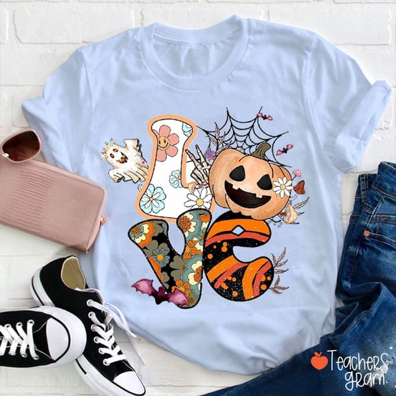 Love The Spooky Vibe Teacher T-Shirt, Cute Halloween Ghost Tee for Educators, Fun Fall Classroom Shirt for Women, Casual October Top