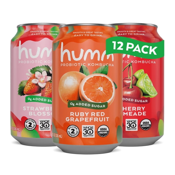 Humm Kombucha Whole30 Approved, Family Favorites Variety, 12 Pack, 12 oz Cans