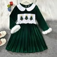 thumbnail image 2 of mgoYE Toddler Infant Baby Girl Christmas Outfit Doll Collar Embroidery Smocked Dress Fall Xmas Outfit(Green,18-24 Months), 2 of 6