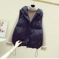 thumbnail image 4 of Idoravan Quilted Vests for Women Women Pocket Vest Coat Short Jacket Winter Sleeveless Hooded Zipper Solid Outerwear Black S, 4 of 6