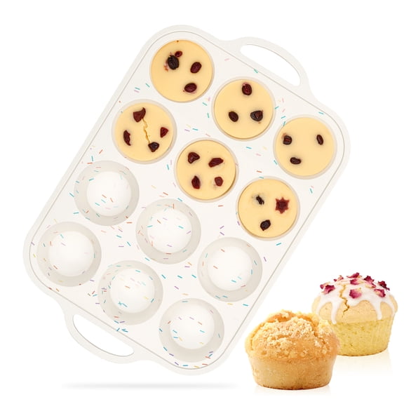 Silicone Muffin Pan, with Metal Reinforced Frame - Cupcake Pan Normal 12 Cups for Baking, 1 Pack Colorful Strip