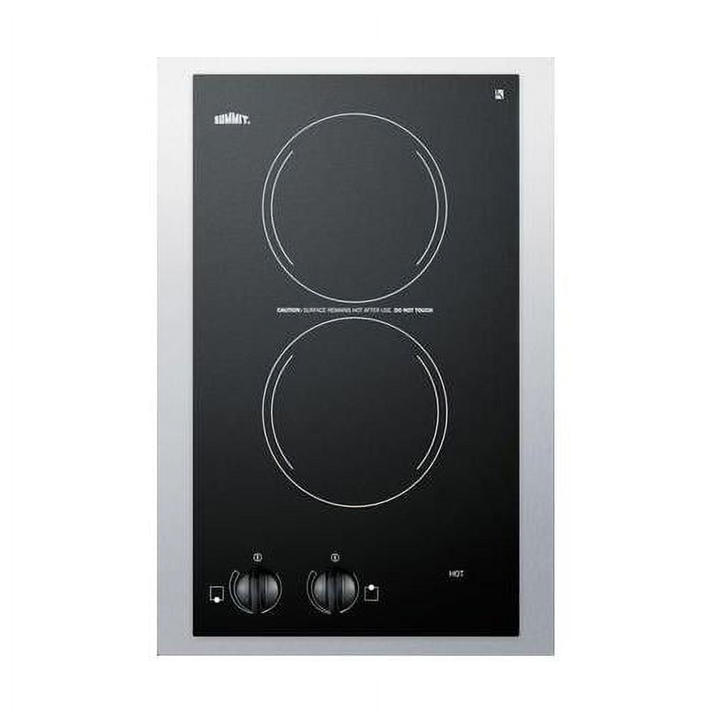 15" Wide 230V 2-Burner Radiant Cooktop, Black, Knob