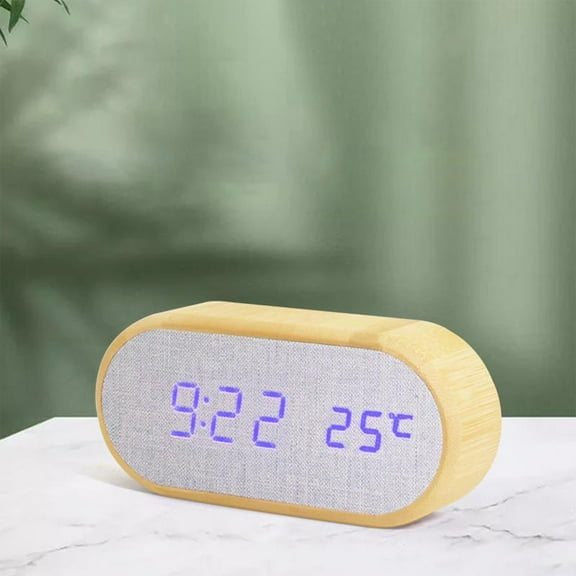 Wooden Digital Alarm Clock with 4 Alarms, LED Dimmer, USB/Battery Backup, Sound Control, Snooze, 12/24H Display for Bedroom, Bedside, Desk Decor
