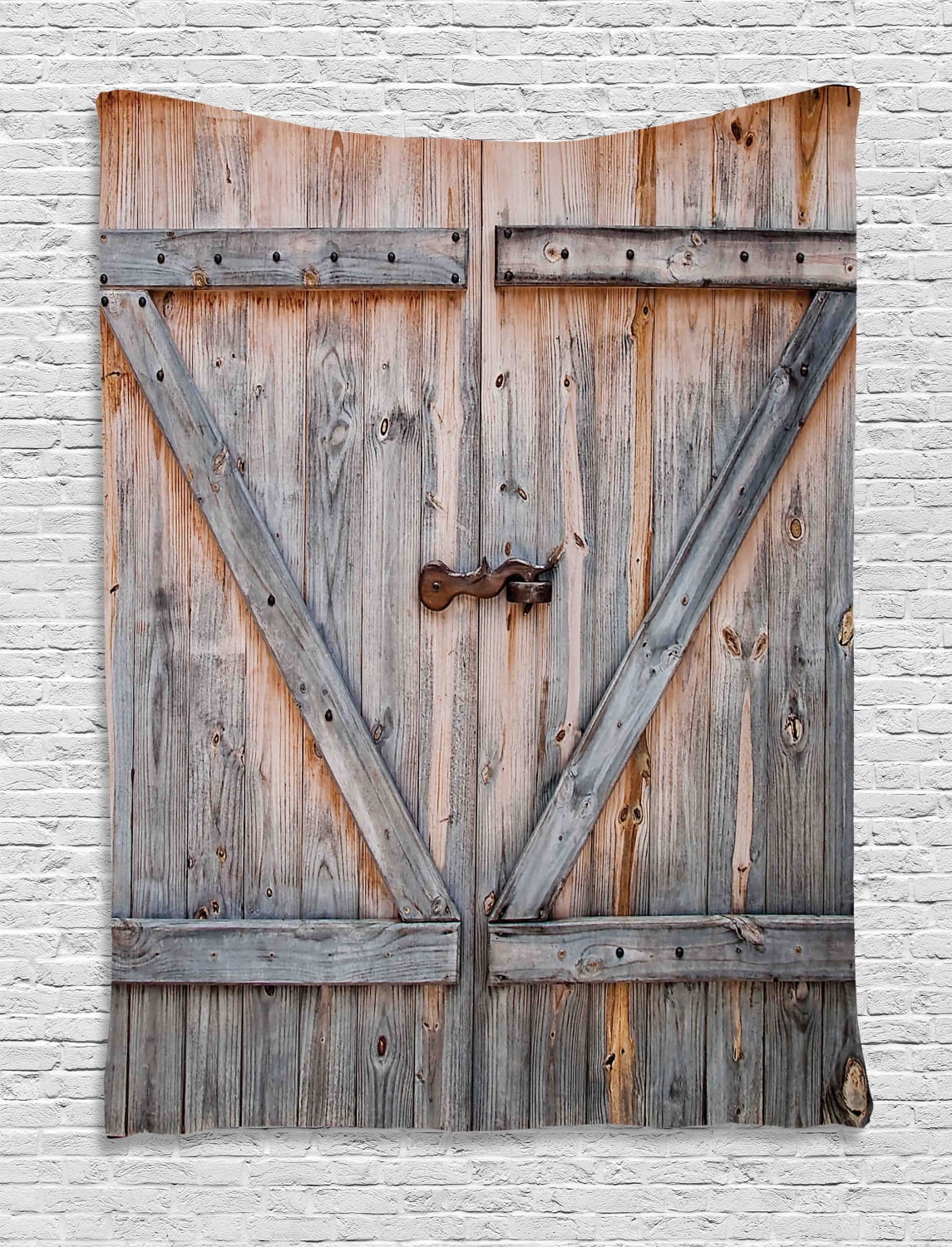 Rustic Tapestry Old Wooden Garage Door American Native Country