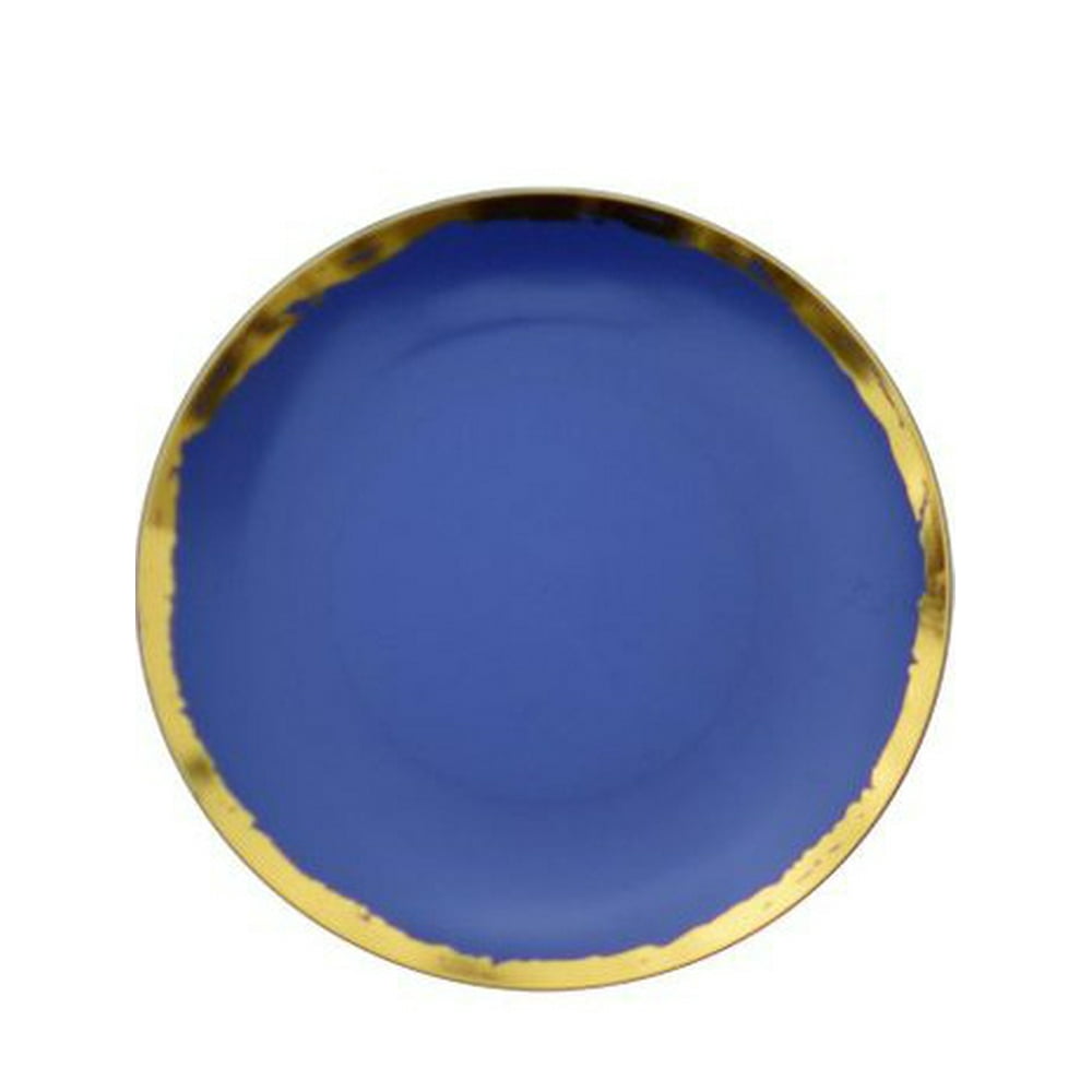 Trendables Cobalt Blue w/ Gold Rim 10" Dinner Plastic Wedding