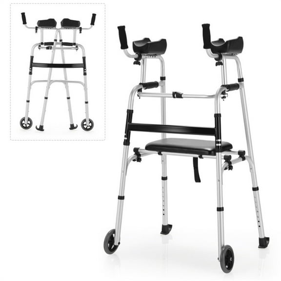 Folding Rollator Walker for Seniors, 330 lbs Capacity, 2 Modes & Adjustable Height, with Seat and 5" Wheels, Lightweight Aluminum Alloy, Silver