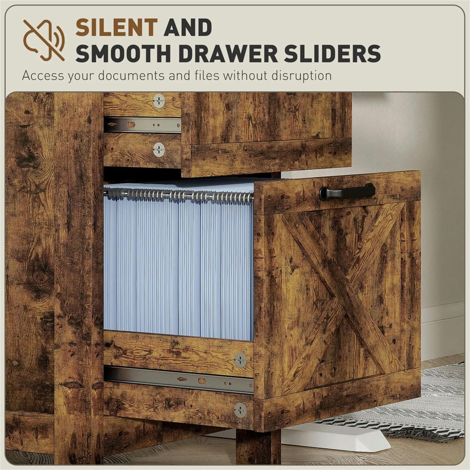 Demi Bonn Modern 3-Drawer Filing Cabinet for Letter, A4 and Legal Size, Home Office, Rustic Farmhouse Vertical File Cabinet, Brown