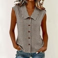 thumbnail image 2 of Women Gingham Button Down Slim Sleeveless Blouse Plaid Top Summer Henley Neck Tank Vest Spring Summer Clothes, 2 of 7