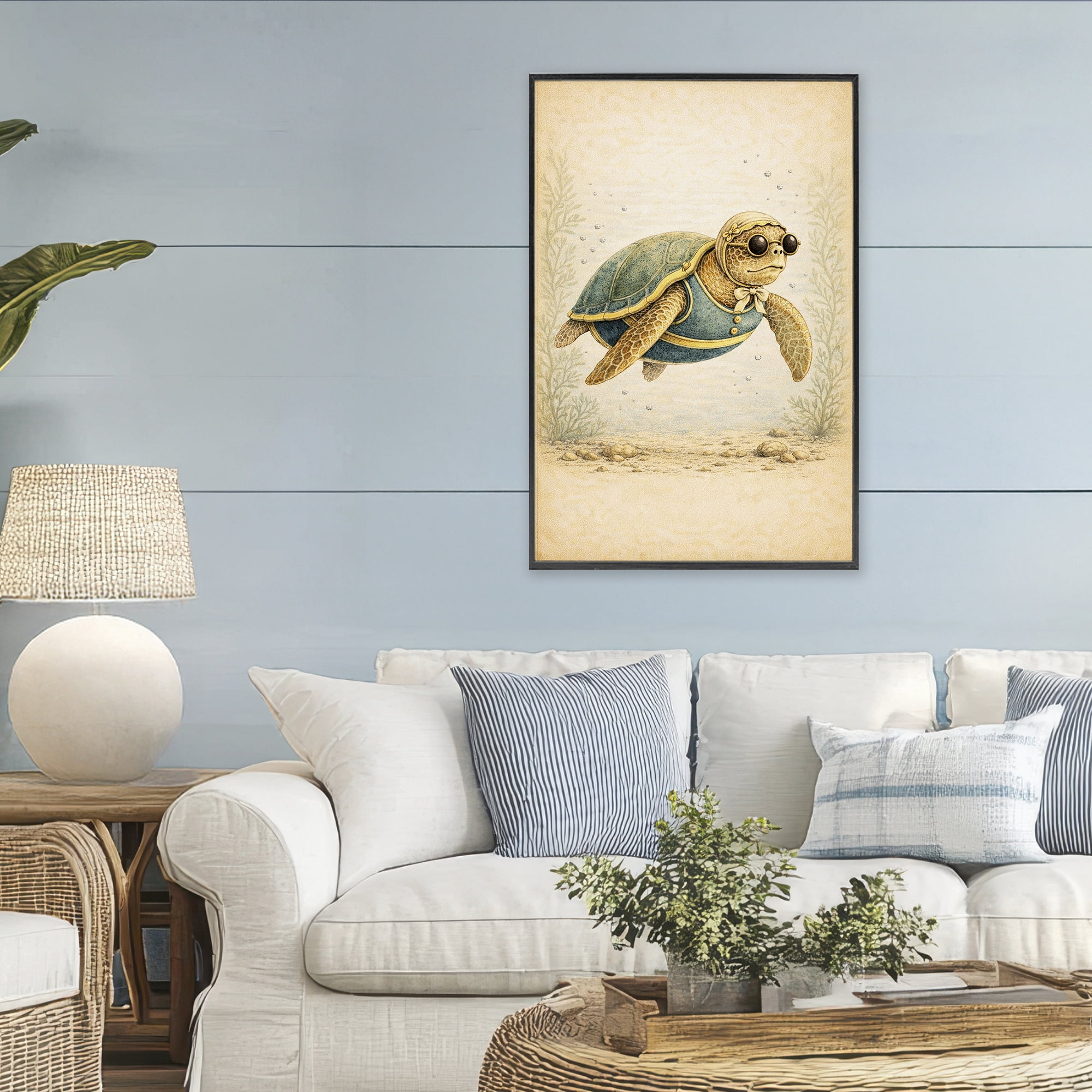 Stupell Industries Maritime Bathing Society Turtle Black Framed Giclee Art, design by Grotto Studios