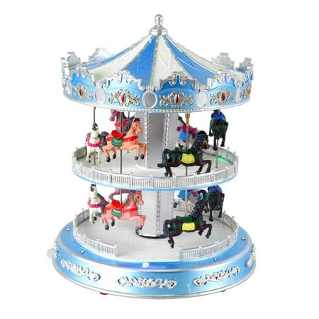 Mr Christmas Holiday Carousel Home Accents Holiday LED Musical Revolving Carousel 2 Tiers with Horses Plays 8 Songs ()