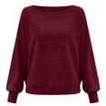 thumbnail image 5 of Women's Sweaters Horizontal Ribbed Knit Boat Neck Drop Shoulder Balloon Long Sleeve Loose Casual Pullover Tops, 5 of 5