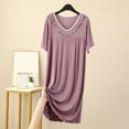 thumbnail image 2 of cfhntfmh Nightgown for Women Loose V Neck Pleated Short Sleeve Midi Sleepdress Comfy Loungewear Sleepwear Nightshirt, 2 of 4