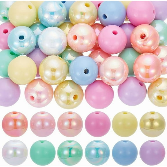1 Box 12 Colors 72Pcs 16mm Opaque Round Beads Big Bubblegum Beads Bulk Chunky White Pink Plastic Macaron Balls Acrylic Beads for DIY Beadable Pens DIY Bracelets Necklaces Supplies Women Adult