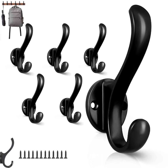 Wall-Mounted Metal Key and Coat Hook Rack,Coat hook black, Office, and Entryway, Durable Black Matte Finish, Easy Installation, Space-Saving Organizer- 6PCS