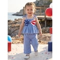thumbnail image 5 of BemeyourBBs Toddler Baby Girl 4th of July Outfit Baby Girls Patriot Independent Day Clothes Star Striped Big Bow Tie Shoulder Smocked Babydoll Tops and Wide Leg Pants Set Baby Girls Summer Clothes, 5 of 9