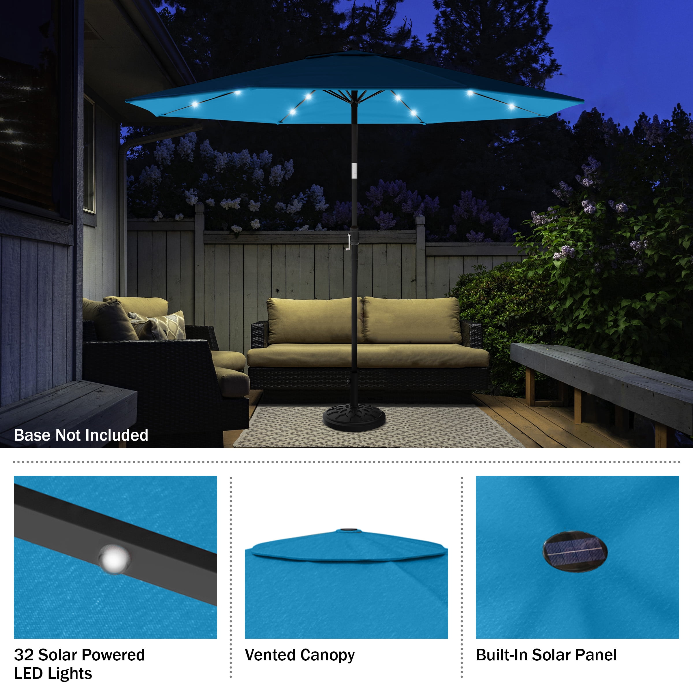 Pure Garden 10 ft Patio Umbrella with LED Solar Lights and UV 30+, Blue