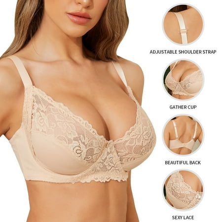 

YIJIARAN Women Lace Bra Bralette Wirefree Deep V Plunge Push Up Bra