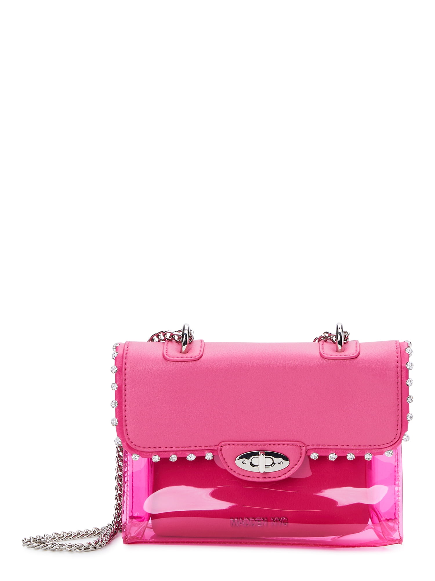 Madden NYC Women's Rhinestone Trim Clear Crossbody Bag with Removable Pouch