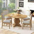 thumbnail image 3 of Harper & Bright Designs Round 5 Pieces Dining Table Set with 4 Upholstered Chairs, Wood Extendable Dining Table with Leaf for Extra Seating for Dining Room, Natural Wood Wash, 3 of 17