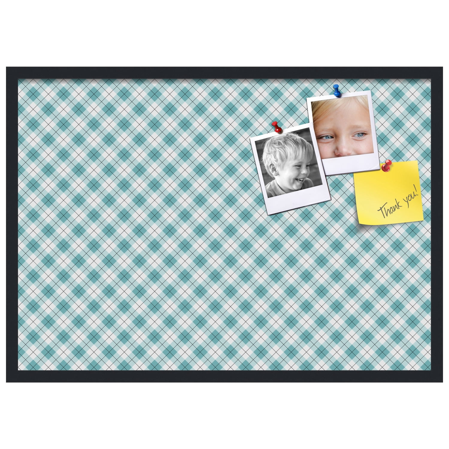 PinPix ArtToFrames 32x22 Custom Cork Bulletin Board Argyle Turquoise   Poster Board Has a Fabric Style Canvas Finish, Framed in Satin Black (PinPix-648)