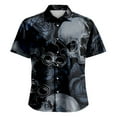 thumbnail image 4 of Halloween Button Up Shirt Men Skull Print Turndown Collar Short Sleeve Regular Fit Shirts for Men, 4 of 5