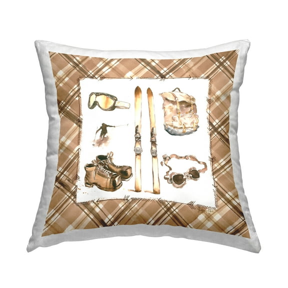 Stupell Industries Winter Sports on Plaid Decorative Printed Throw Pillow Design by Geoff Allen.