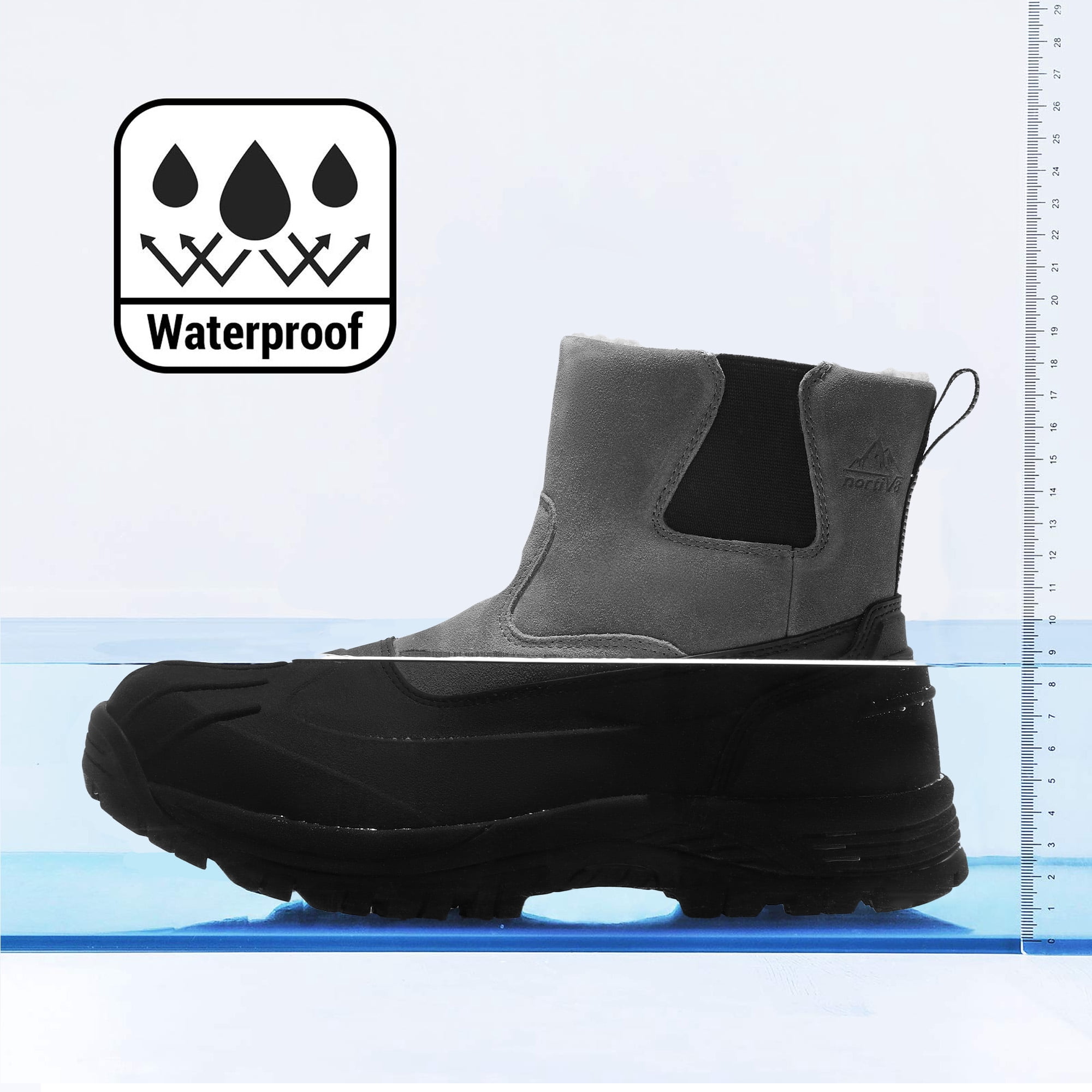 NORTIV 8 Mens Slip on Winter Waterproof Rain Boot for Outdoor
