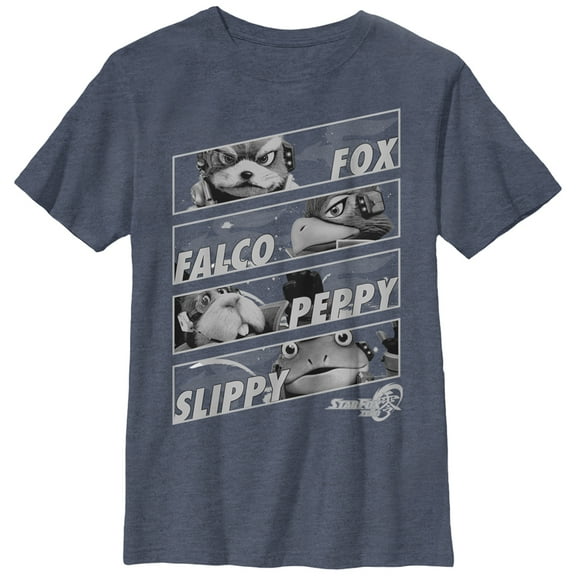 Boy's Nintendo Star Fox Zero Character Panels  Graphic Tee Navy Blue Heather Small