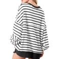 thumbnail image 5 of Womens Oversized Color Block Striped Sweatshirts Henley Shirts Casual Pullover Waffle Knit Tops, 5 of 7
