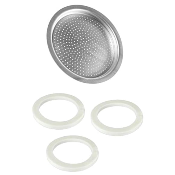 Univen Filtro de espresso y sellos de junta de 2,5" (64 mm) compatibles con cafeteras de aluminio Bialetti de 6 tazas