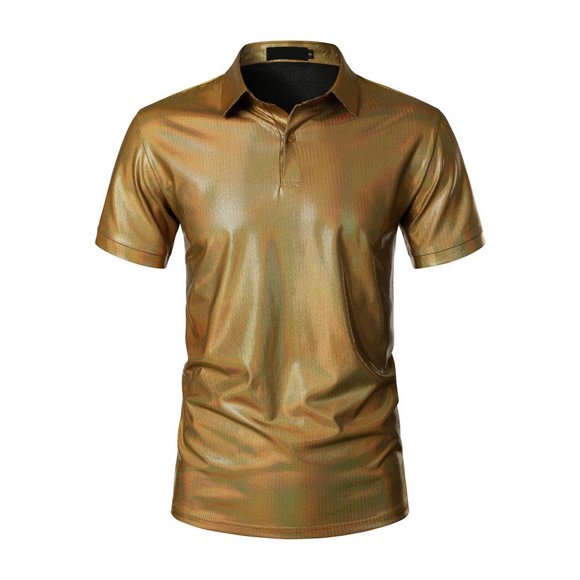 FhsagQ Men's Shirts Mens Shirts Black Summer New Men'S Bright Short Sleeve T Shirt Men Shirts Tops Super Fit Shirts for Men Tops Gold XXL