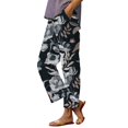 thumbnail image 2 of Women's Casual Pants Women'S Casual Boho Floral Print Stripe Cotton Linen Pants Elastic Waisted Summer Spring Beach Baggy,White Women's Casual Pants S, 2 of 4