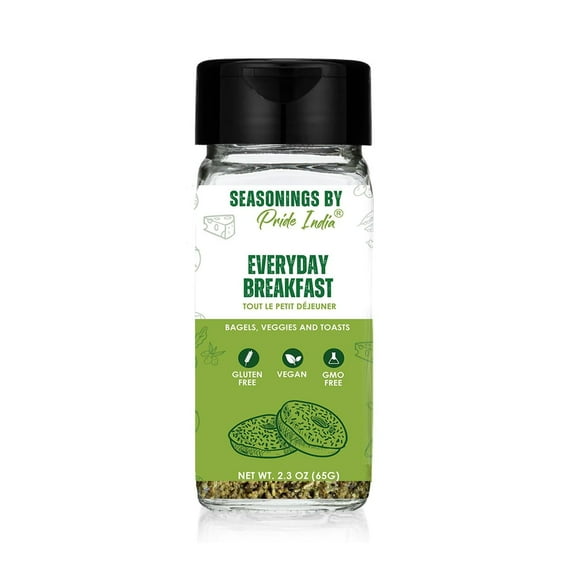 Breakfast Seasoning 2.3 oz (65 gm) w/ Convenient Dual Sifter Cap Sweet Spicy Taste | Blend of Chia Sesame Flax Seed Garlic Spices | Non Bioengineered Vegan Gluten Free by Pride of India
