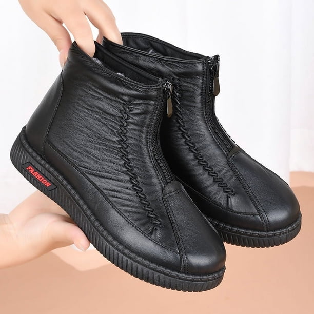 Zapatos de mamá de invierno con forro polar, gruesos, cálidos, impermeables, con suela suave, antideslizantes y acolchados de algodón para mujeres de mediana edad y mayores