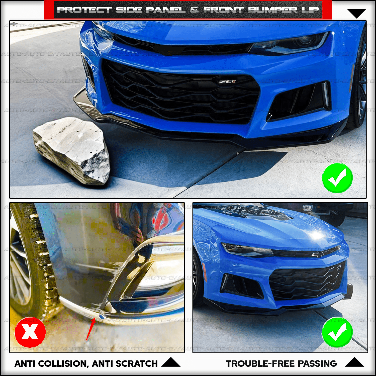 Booming up Front Bumper Lip Splitter Fit for Chevy Camaro LT/LS/RS/SS Models 2016-2023 (Will Not Fit ZL1 Bumper Models) Gloss Black