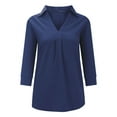 thumbnail image 4 of Nlife Women V Neck 3/4 Sleeve Solid Color Pleated Blouse, 4 of 6