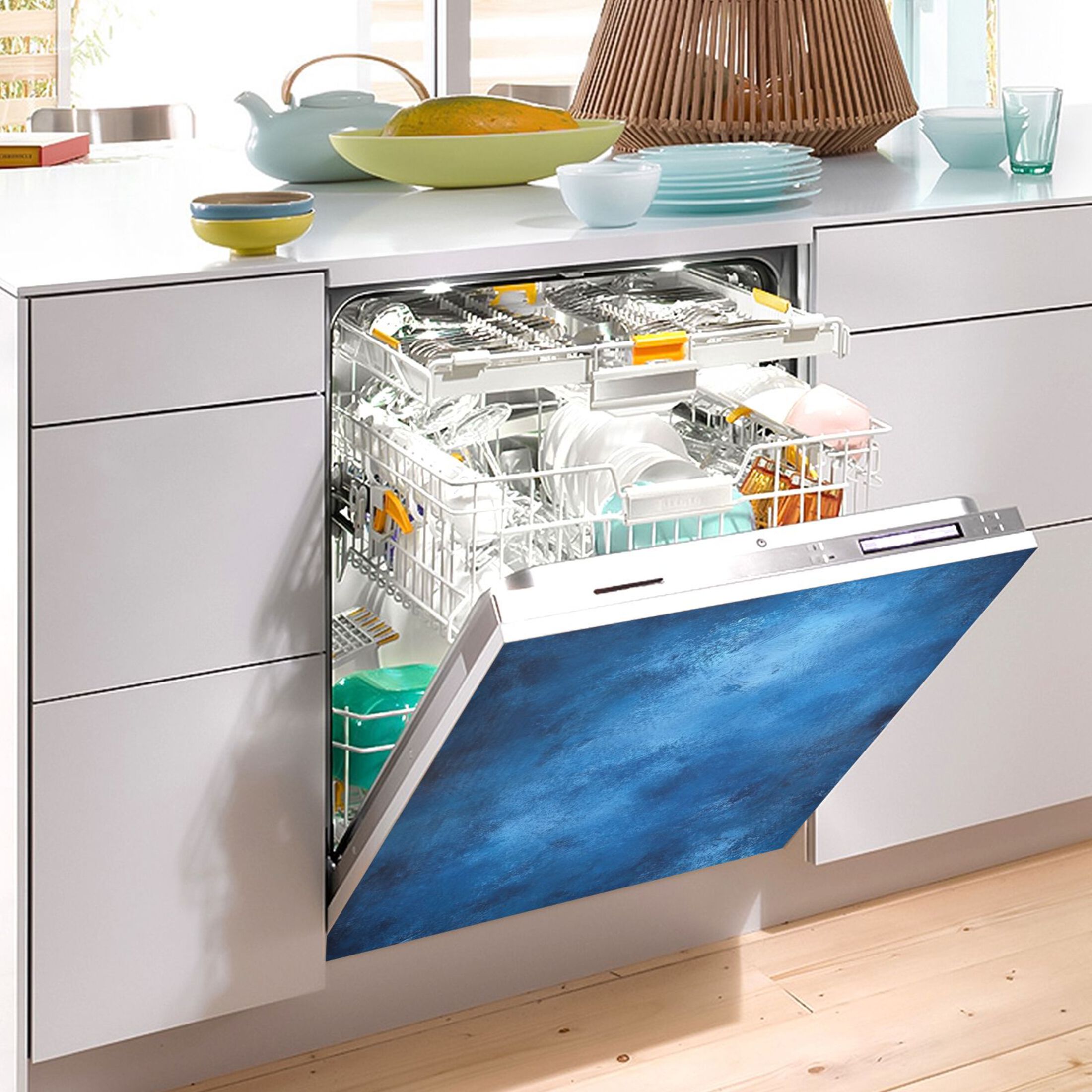Dishwasher Magnetic Sticker 23x26 Inch Refrigerator Magnetic Sticker Washing Machine Magnetic Sticker Kitchen Panel Magnetic Sticker Home Decor Blue Oil Painting