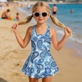 thumbnail image 3 of COEQINE Classic Tankini Style Swim Dress for Girls, U-Neckline V-Back Straps Bathing Suit with Attached Skirt, for Swim Lessons, Summer Camp, Sizes 8-9, Boho Paisley Pattern Blue, 3 of 8
