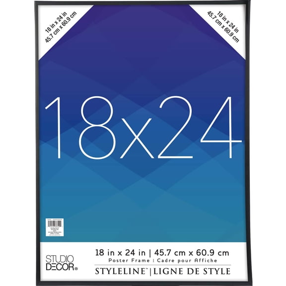 Studio Decor 18" x 24" Styleline Black Poster Picture Frame - Includes Pre-attached Hanging Hardware, Horizontal or Vertical Display - 1 Pack