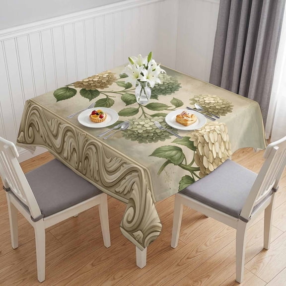 Vintage Hydrangeas Table Cloth Waterproof Tablecloths, Brown Retro Floral Botanical Farmhouse Tablecloth Dining Table Cover for Kitchen Party Tabletop Outdoor, Square Tablecloth 54x54 Inch