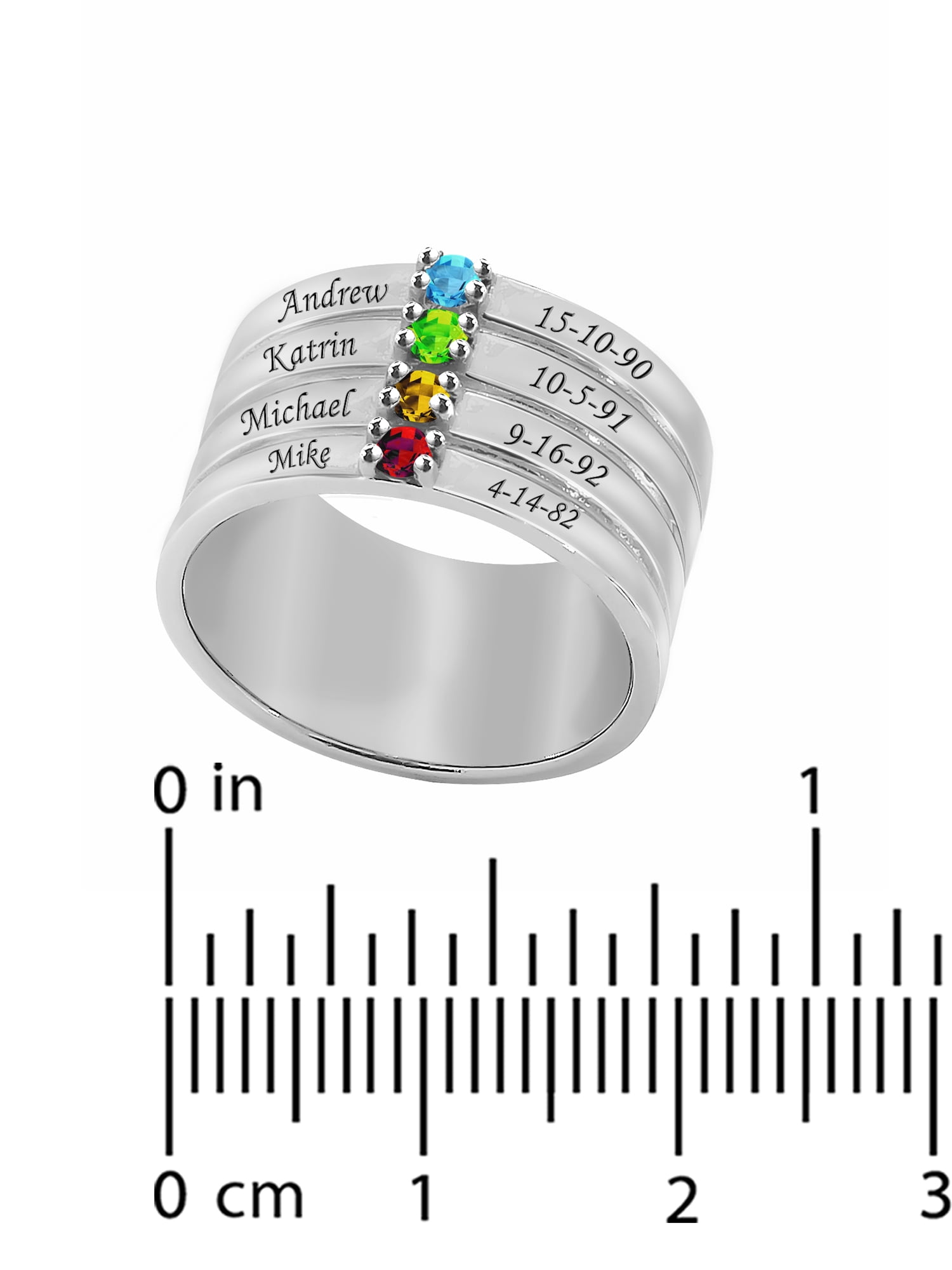 Personalized Laser Engraved Family Ring with Up to Four Birthstones
