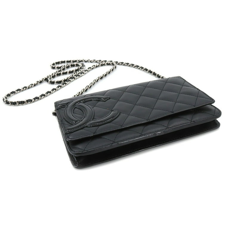 Pre-Owned Chanel CHANEL cambon line chain wallet folio long leather enamel  black silver metal fittings A46646 Cambon Line Chain Wallet (Good) 